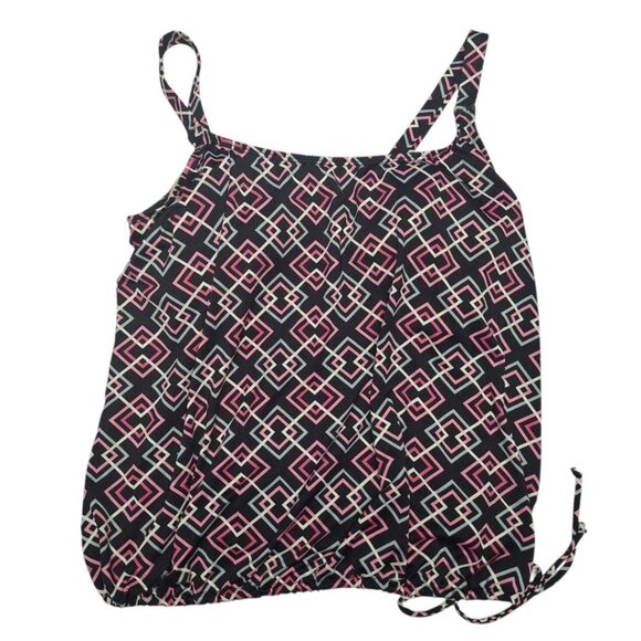 Inches Off Swimsuit atop Tankini Pink Black Rouched Tie Side Womens 18W - Picture 1 of 6